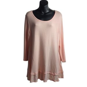 Bobeau Womens Asymmetrical Hem Sz L Tunic Pink 3/4 Sleeve Pullover Stretchy NWT